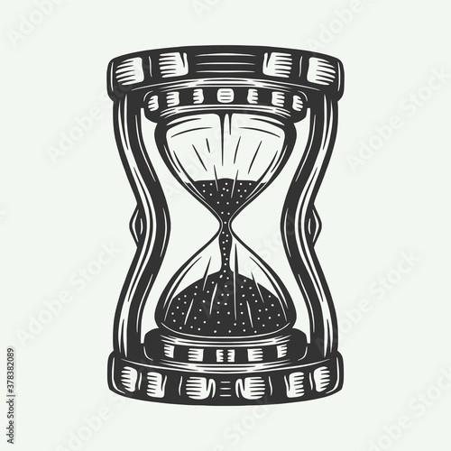 Vintage retro hourglass watches. Can be used like emblem, logo, badge, label. mark, poster or print. Monochrome Graphic Art. Vector Illustration..