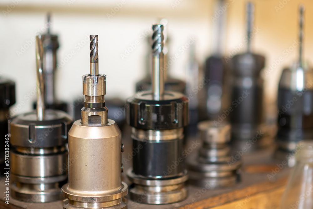 Close-up scene of the solid end-mill tools for CNC milling machine .The cutting tool for machining center. Close-up scene of the solid end-mill tools for CNC milling machine .The cutting tool for machining center.