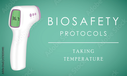 Biosafety protocols poster. Take corporal temperature - Vector