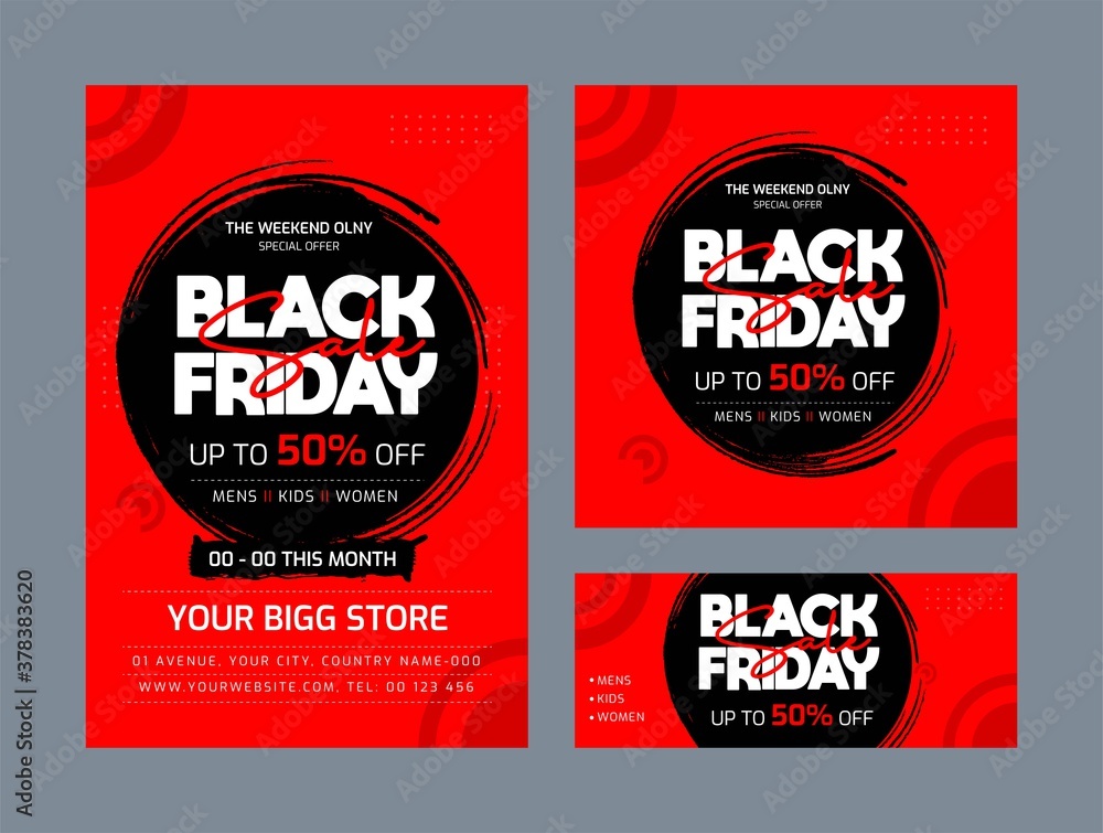 Set of black Friday sale creative flyer template. Use for poster, newsletter, shopping, promotion, advertising. 