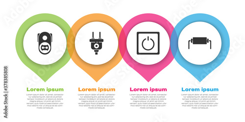 Set Electrical outlet, Electric plug, Electric light switch and Resistor electricity. Business infographic template. Vector.