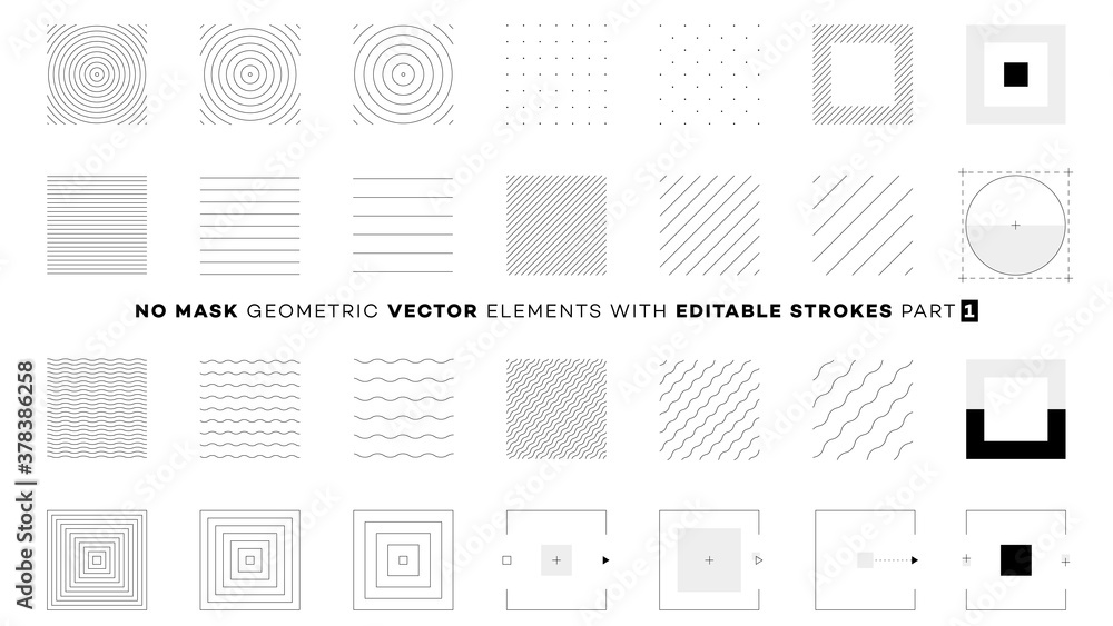 Vector perfect figures for memphis design. No mask design elements with editable outline stroke. Animation friendly. Make your own memphis design