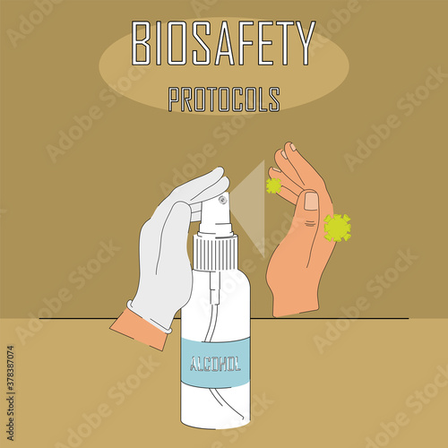 Biosafety protocols poster. Make use of alcohol - Vector
