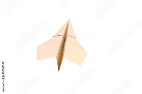 Flying origami paper plane Isolated on white background