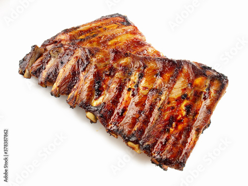 Grilled Marinated Pork Spareribs - Isolated on white Background