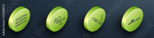 Set Isometric Cocaine or heroin drug, Cannabis molecule, Cigarette and Opium pipe icon. Vector.