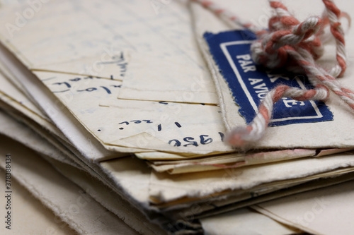 close-up stack of old letters