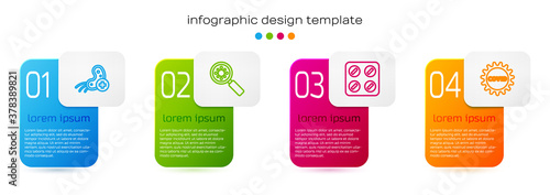 Set line Positive virus, Virus under magnifying glass, Pills blister pack and Corona covid-19. Business infographic template. Vector.