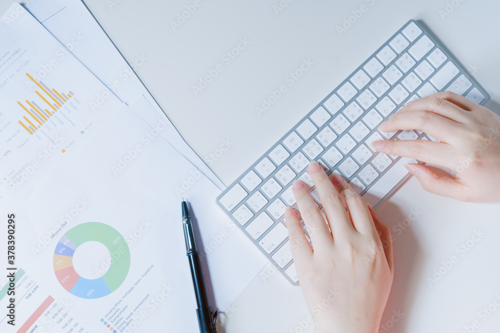 work and learn online in new normal concept from woman typing on ...