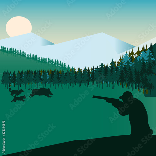 The dog chases the wild boar