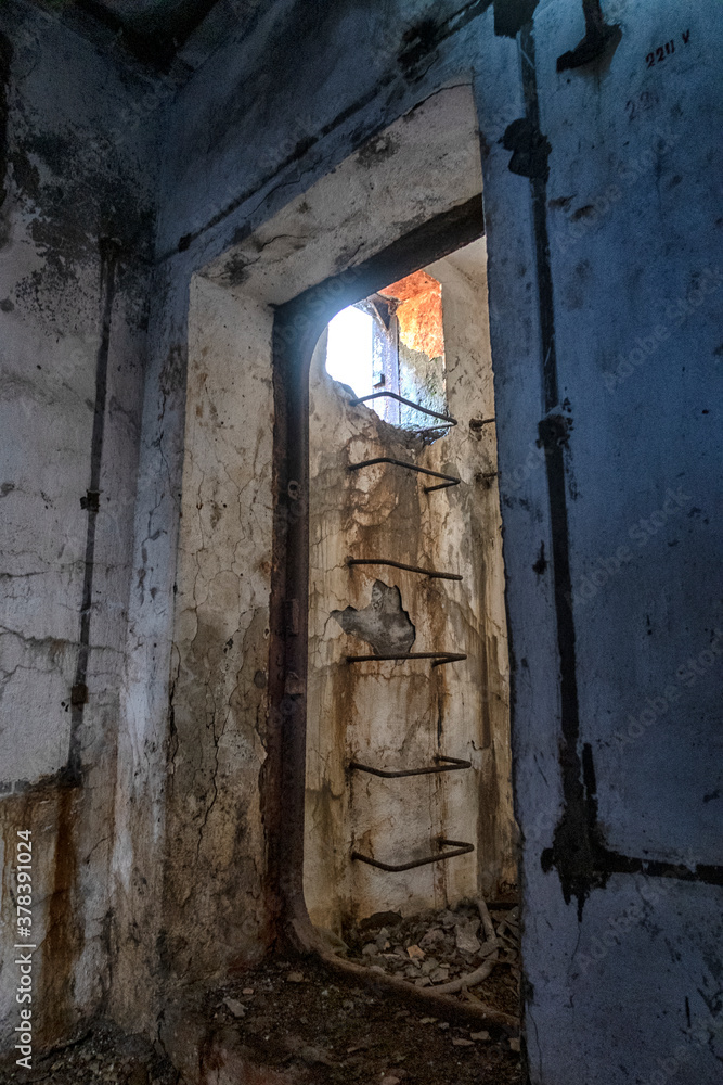 Old abandoned bunker in the woods. Military Fort. Old Soviet missile base, Vladivostok, Russia.