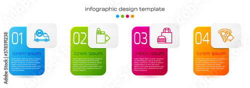 Set line Fast delivery by car, Online ordering and, burger and pizza. Business infographic template. Vector.