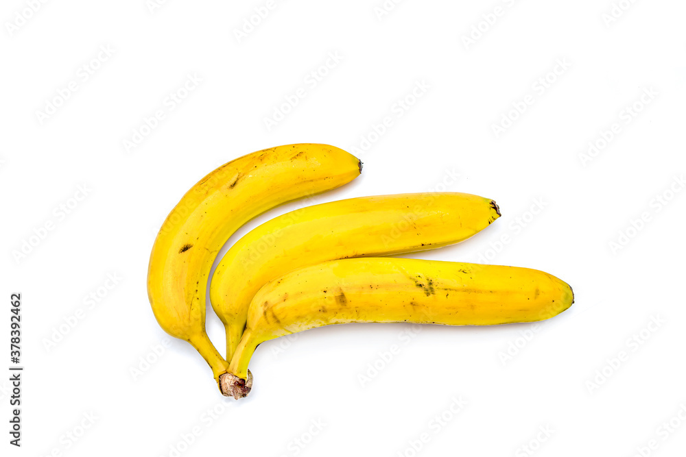 Three yellow bananas on a white background Three yellow bananas on a white background