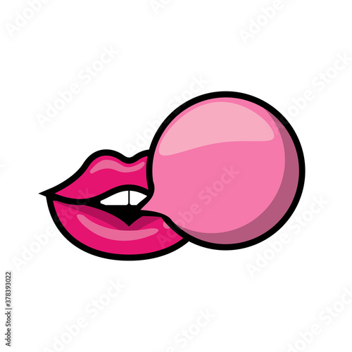 Pop art mouth with bubble gum balloon fill style