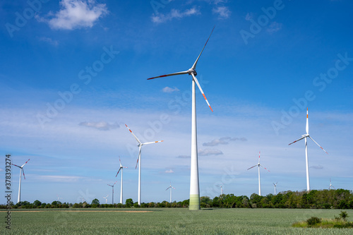 Wind turbines on a sunny day seen in Germany