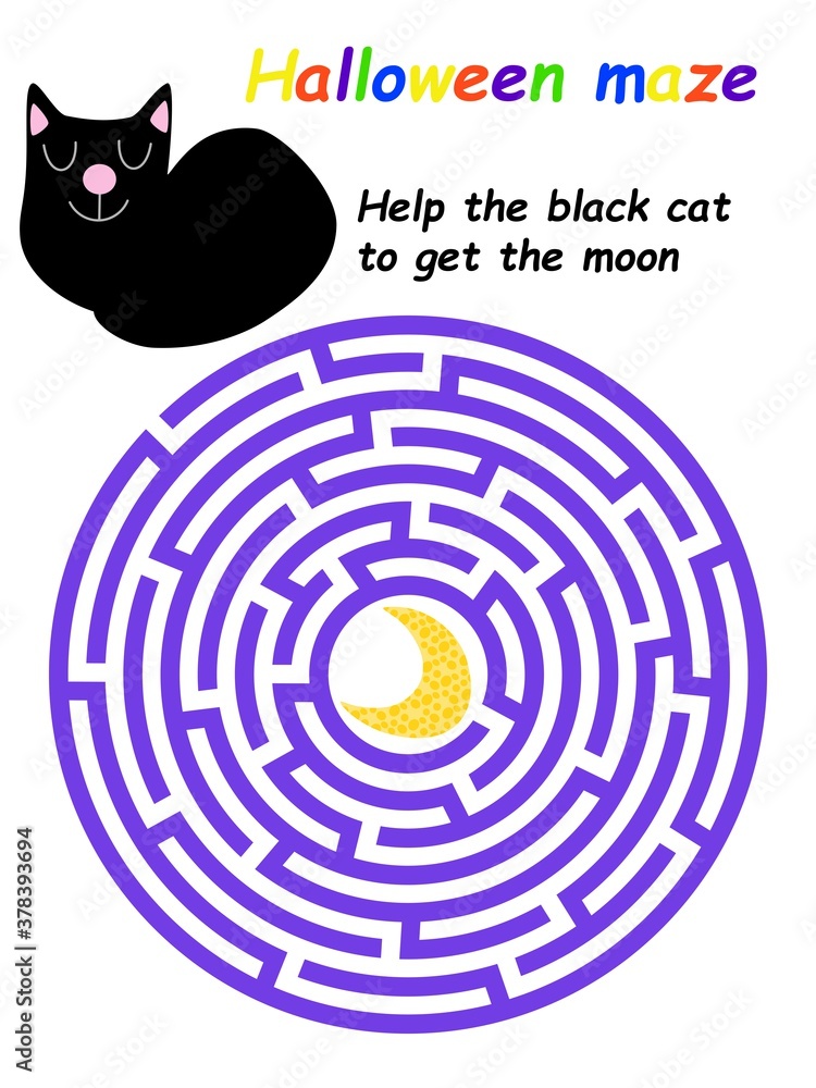 Halloween maze game for kids stock vector illustration. Help the black ...