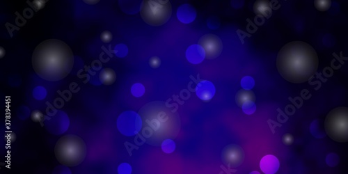 Dark Purple, Pink vector backdrop with circles, stars. Abstract design in gradient style with bubbles, stars. Pattern for wallpapers, curtains.