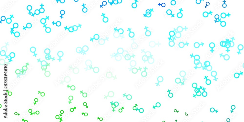 Light Blue, Green vector texture with women's rights symbols. Light Blue, Green vector texture with women's rights symbols.