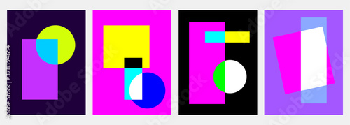 Set of geometric posters, multicolored mid century style vector art.