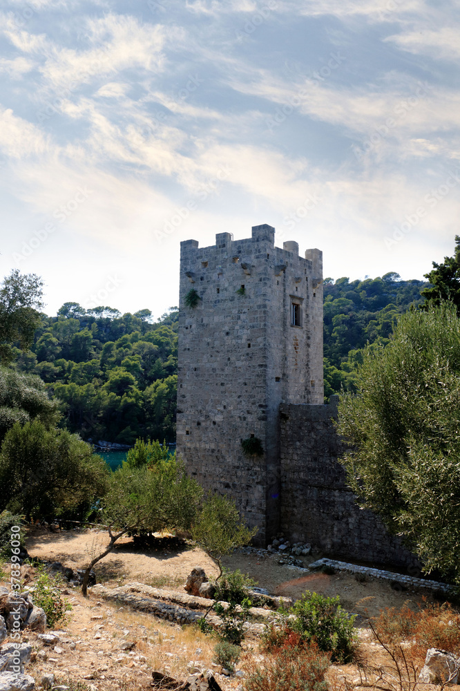 tower on St. Mary's island, National park Mljet, Croatia