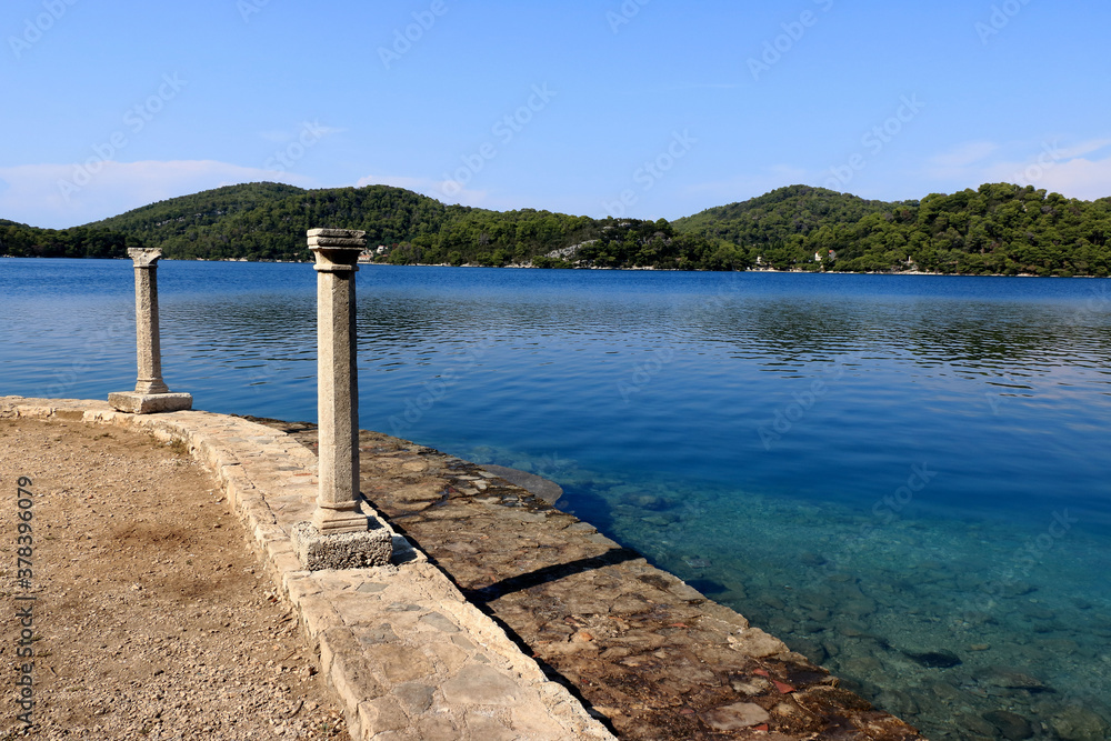 pillars on St. Mary's island,  National park Mljet, Croatia