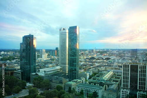 Germany, FRANKFURT - September 2020: a beautiful city, high skyscrapers, business center of Europe, top view of the city of Frankfurt am Main, concept of modern architecture, tourism, travel