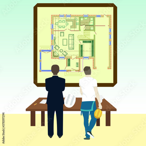 the Director of a building company discusses the construction plan with the superintendent