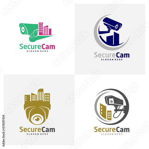 Set of CCTV Camera With City Logo Design Vector Template, Logo Concept, Symbol, Icon