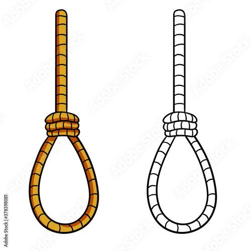 Gallows. Rope with loop. Execution and punishment. Symbol of death and suffocation. Set of Old Brown object. Medieval justice.