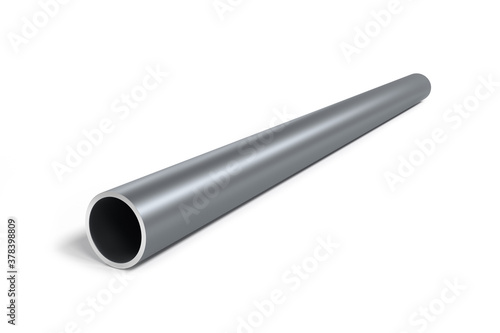 Foto Single metal round pipe isolated on white background -  3D rendering