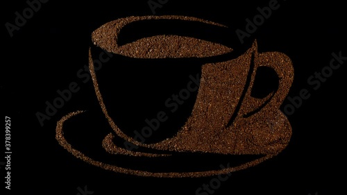 Cup of coffee made of ground coffee. stop motion animation on a transparent background. 