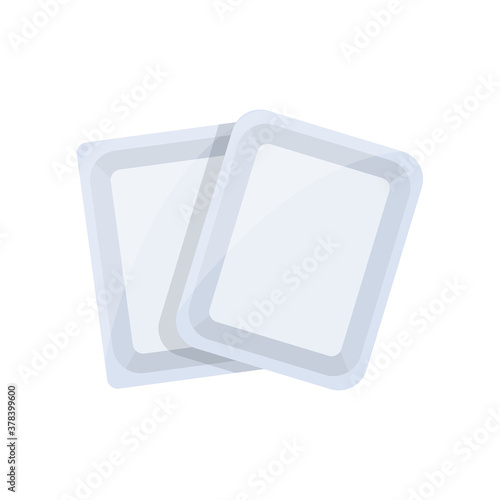 Top view of black empty food tray flat vector icon isolated on white background. Blank styrofoam plastic food tray container.