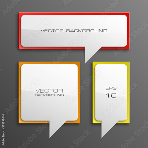 Colloquial cloud on a rectangular background. Square banner. Three speech bubbles. Volumetric die for labels. Abstract vector banner. Design shape. Rectangle form. Volume lettering dies.