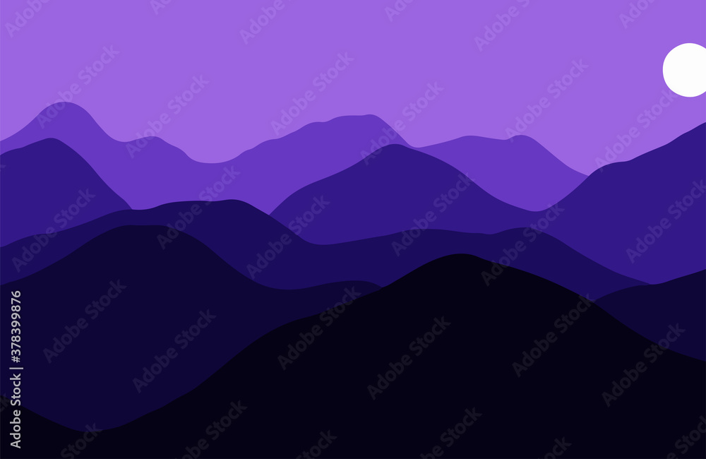 Mountains in the haze at sunset - Vector illustration