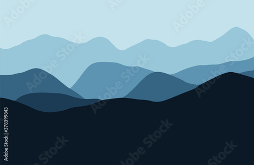Fototapeta Naklejka Na Ścianę i Meble -  Mountains in the haze at sunset - Vector illustration