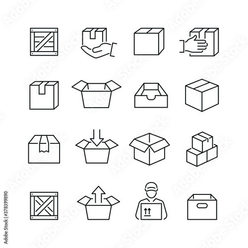 Box related icons: thin vector icon set, black and white kit