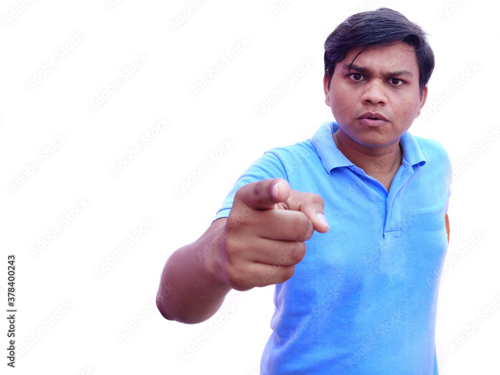 Angry Man warning by pointing finger Angry Man warning by pointing finger