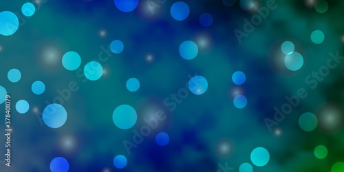 Light Blue, Green vector template with circles, stars. Abstract illustration with colorful spots, stars. New template for a brand book.