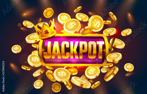 Jackpot winner coins, play Vegas casino, game banner. Vector