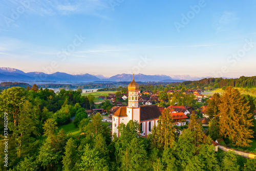 Wallpaper Mural Germany, Bavaria, Upper Bavaria, Tolzer Land, near Eurasburg, Beuerberg, St. Marys church and trees, aerial view Torontodigital.ca