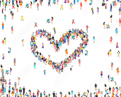 People heart sign, happy group of people, life forum. Vector
