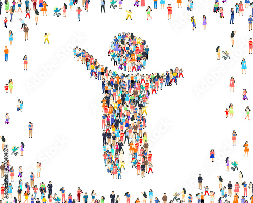 People family sign, happy group of people, life forum. Vector photo