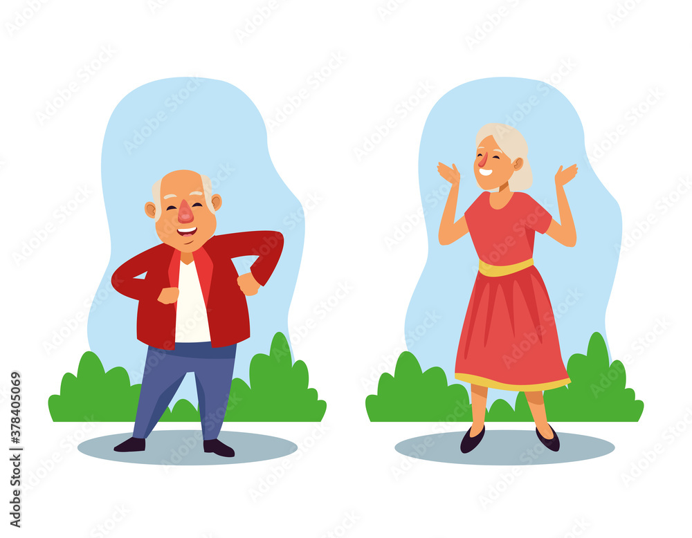 old couple dancing in the field active seniors characters