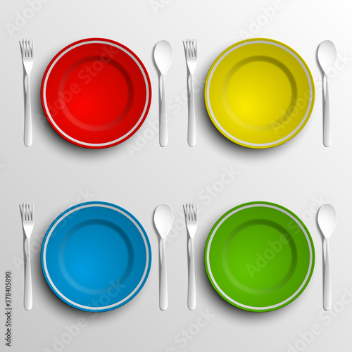 plate, spoon and fork isolated on napkin background illustration