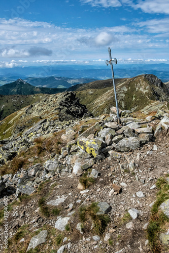 Cross on the Pachola hill, Western Tatras scenery, Slovakia, hiking theme photo