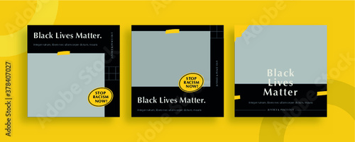 Set of editable templates for Instagram post, Facebook square frame, social media, black lives, advertisement, and business promotion, fresh design with black yellow color and minimalist vector. (2/3)