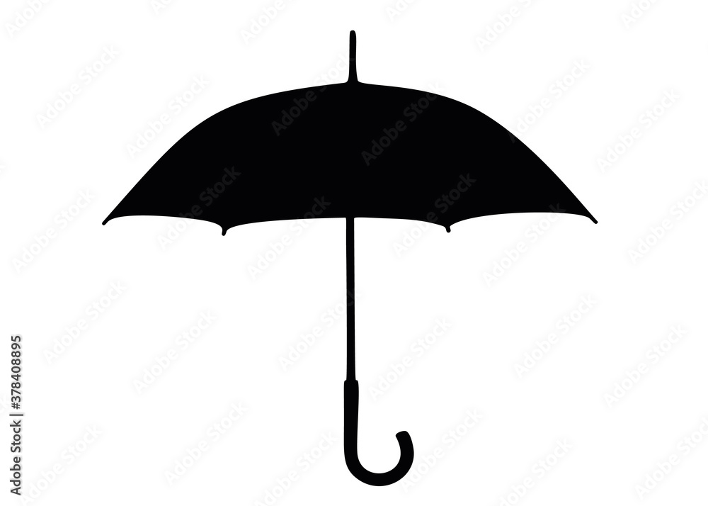 Umbrella in the unfolded form with a rounded handle.