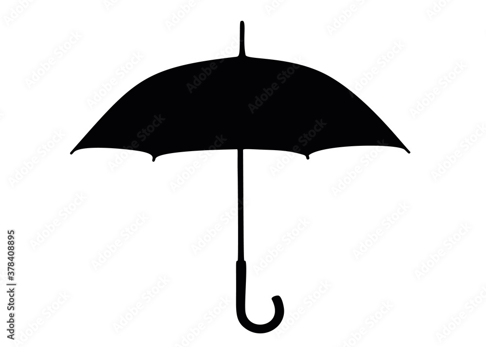 Umbrella in the unfolded form with a rounded handle. Umbrella in the unfolded form with a rounded handle.