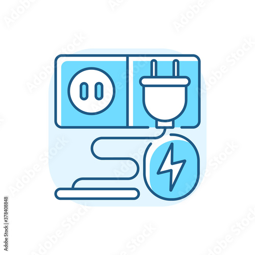 Charging socket blue RGB color icon. Modern train service, comfortable railway travel. Recharging portable electronic devices on trip. Isolated vector illustration