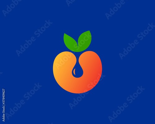 Apple orange peach drop icon vector logo design template. Fresh eco organic juicy fruit logotype emblem sign mark.